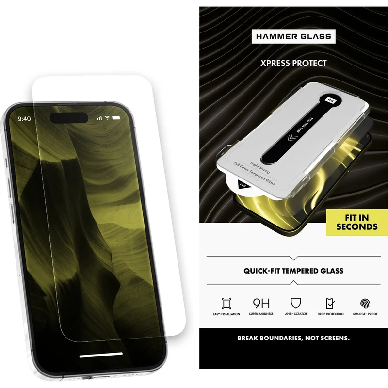 Gehärtetes Glas mit Applikator für iPhone 17e / 16e / 14 / 13 Pro / 13, Hammer Glass XPress Protect
