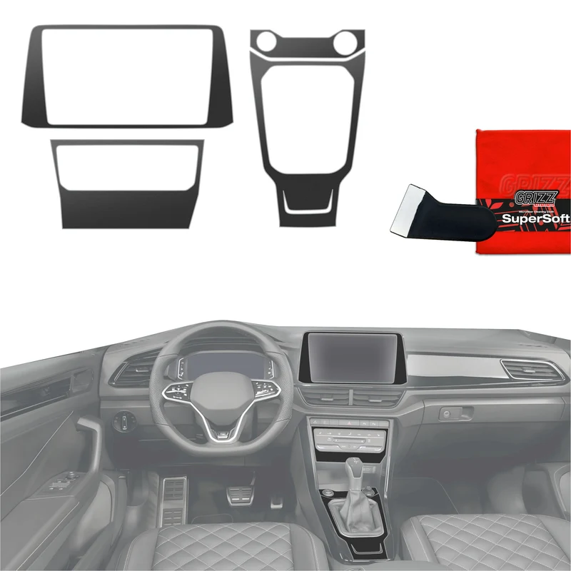 4in1 Schutzfolien Grizz Protector für Mittelkonsole & Armaturenbrett - Volkswagen T-Roc R-Line (2025-2026) Schwarz Matt Antifingerprint