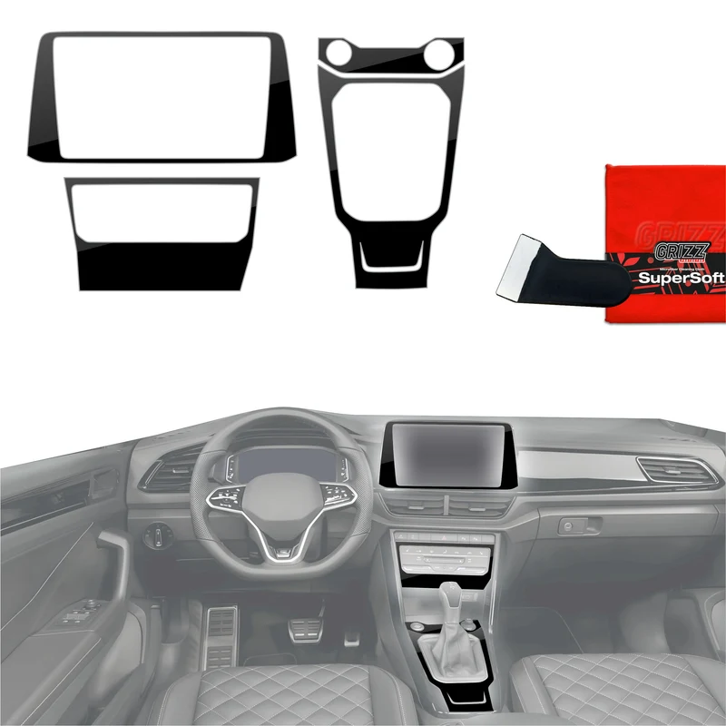4in1 Schutzfolien Grizz Protector für Mittelkonsole & Armaturenbrett - Volkswagen T-Roc R-Line (2025-2026) Schwarz Glanz