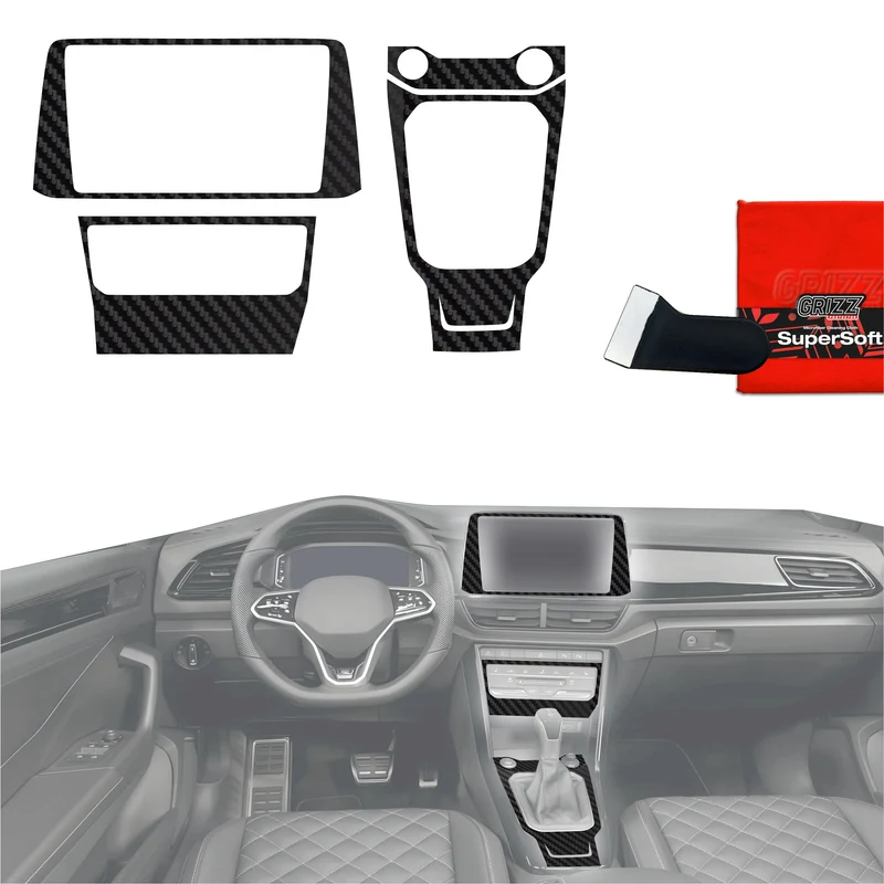 4in1 Schutzfolien Grizz Protector für Mittelkonsole & Armaturenbrett - Volkswagen T-Roc R-Line (2025-2026) Carbon Optik Matt Antifingerprint