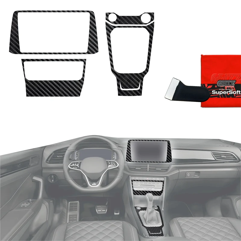 4in1 Schutzfolien Grizz Protector für Mittelkonsole & Armaturenbrett - Volkswagen T-Roc R-Line (2025-2026) Carbon Optik Glanz