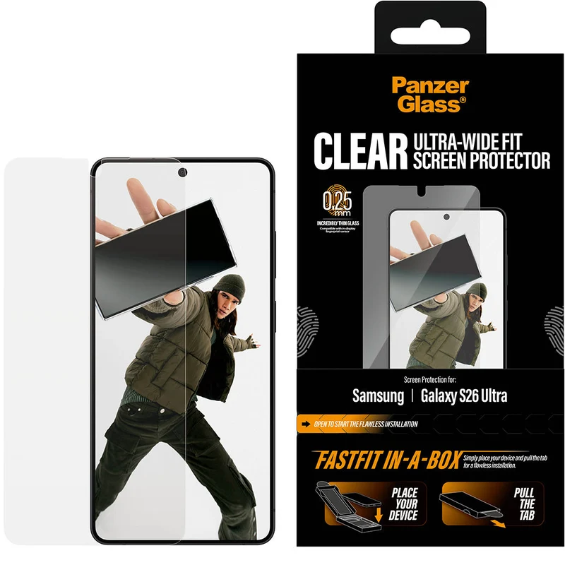Gehärtetes Glas mit Applikator für Galaxy S26 Ultra, PanzerGlass Clear Ultra-Wide Fastfit