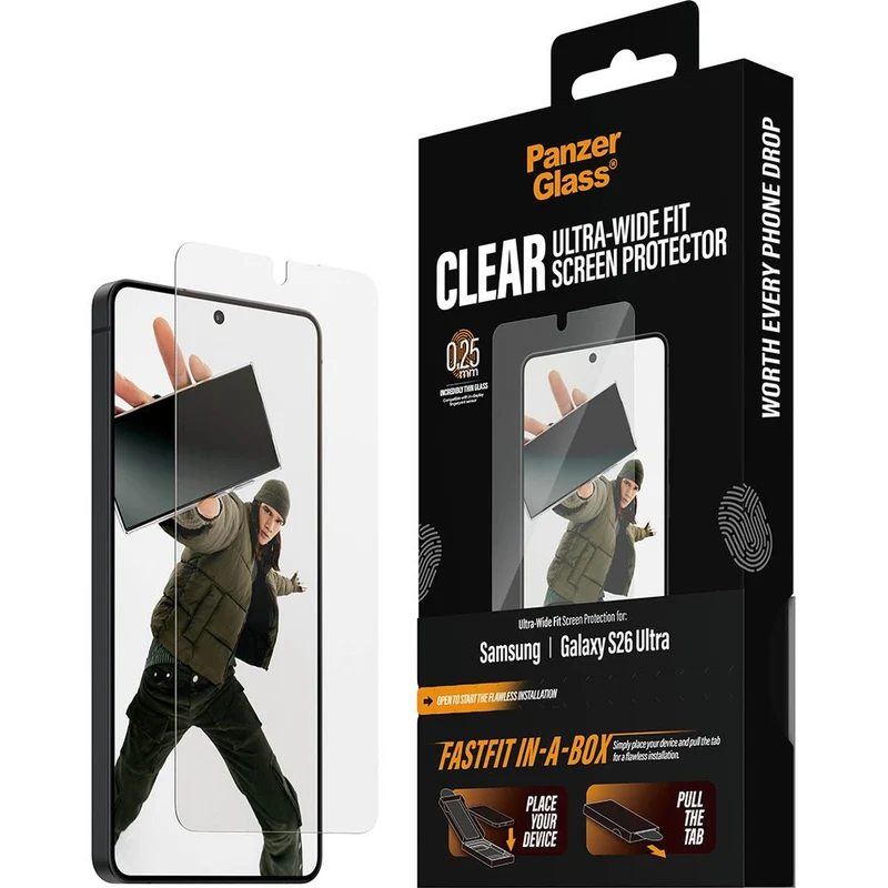 Gehärtetes Glas mit Applikator für Galaxy S26 Ultra, PanzerGlass Clear Ultra-Wide Fastfit