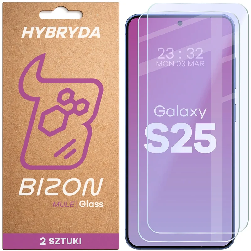 Flexibles Hybridglas für Galaxy S25, Bizon Hybrid Mule Duo, 2 Stück
