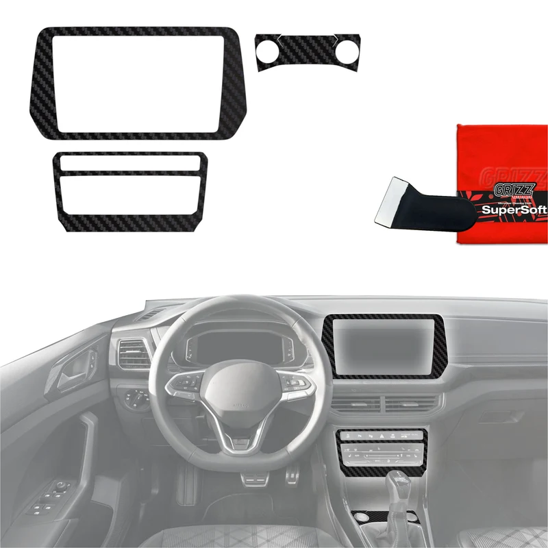 4in1 Schutzfolien Grizz Protector für Mittelkonsole & Armaturenbrett - Volkswagen T-Cross (2025-2026) Carbon Optik Matt Antifingerprint