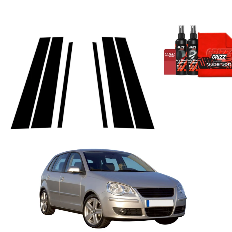 6in1 Schwarze Grizz Protector schutzfolie für B-C-Säule - Volkswagen Polo Hatchback 5D (2001-2009)