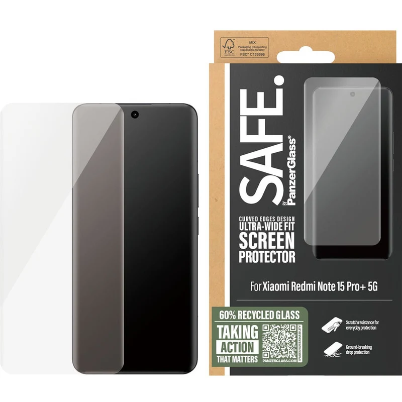 Gehärtetes Glas für Xiaomi Redmi Note 15 Pro Plus 5G, SAFE by PanzerGlass Ultra-Wide Fit