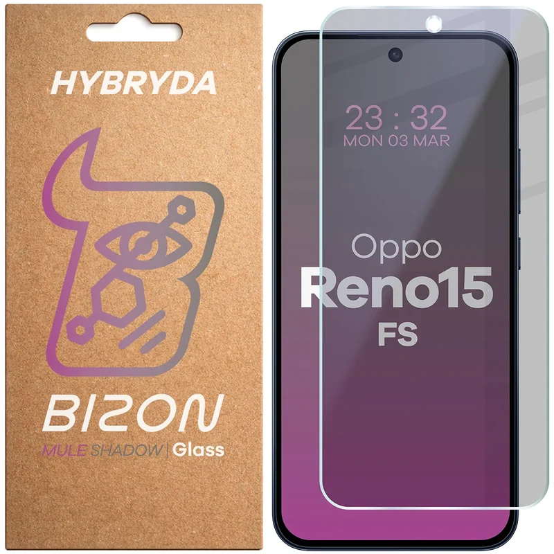 Hybridglas mit Privatschutzfilter für Oppo Reno 15 FS, Bizon Hybrid Shadow, Matt