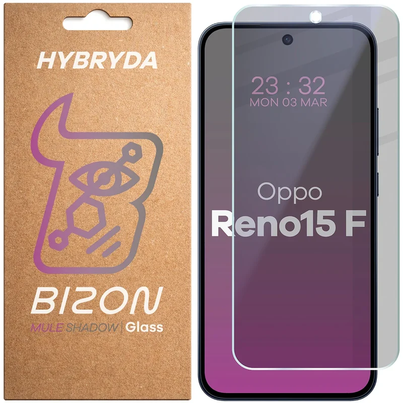 Hybridglas mit Privatschutzfilter für Oppo Reno 15 F, Bizon Hybrid Shadow, Matt