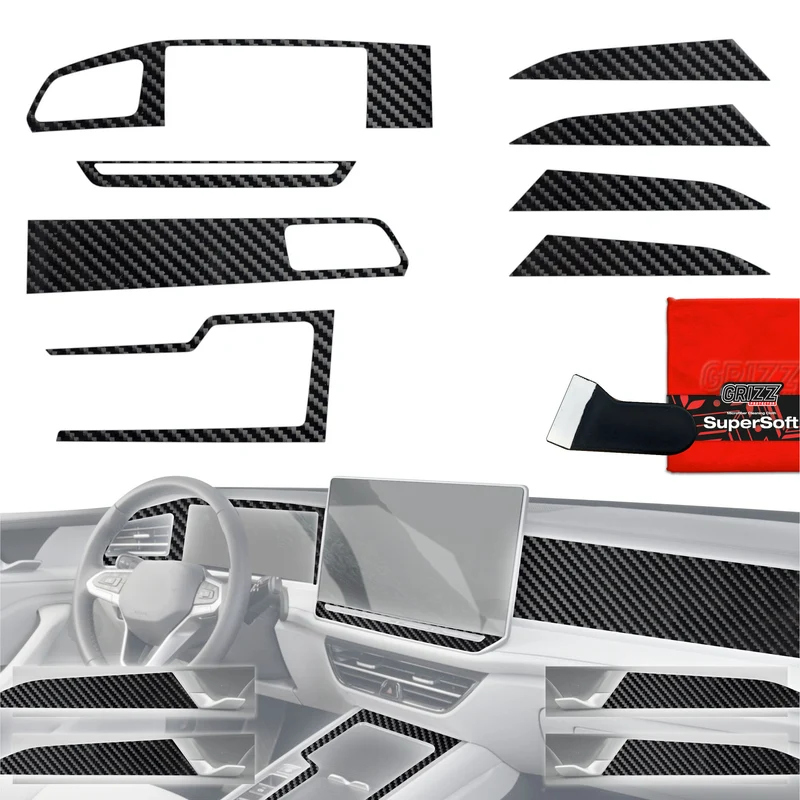 8in1 Schutzfolien Grizz Protector für Mittelkonsole & Armaturenbrett - Volkswagen Passat B9 15" (2024-2026) Carbon Optik Glanz