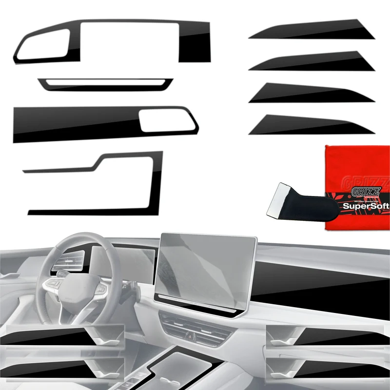 8in1 Schutzfolien Grizz Protector für Mittelkonsole & Armaturenbrett - Volkswagen Passat B9 12,9" (2024-2026) Schwarz Glanz