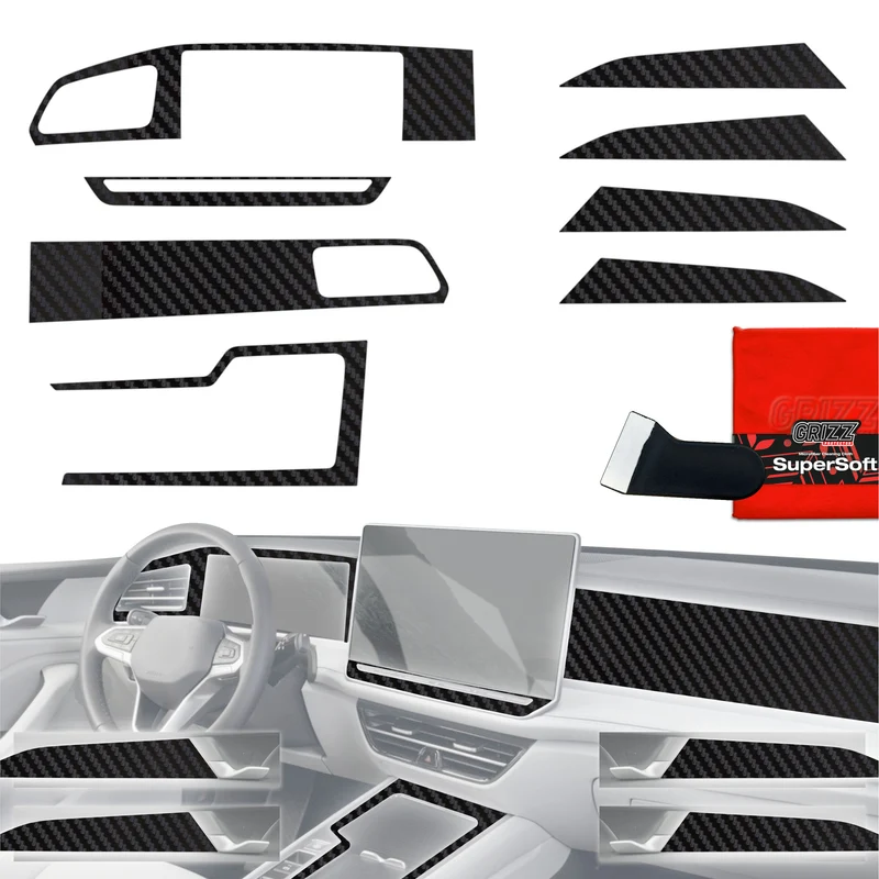 8in1 Schutzfolien Grizz Protector für Mittelkonsole & Armaturenbrett - Volkswagen Passat B9 12,9" (2024-2026) Carbon Optik Matt Antifingerprint