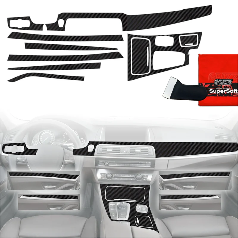 8in1 Schutzfolien Grizz Protector für Mittelkonsole & Armaturenbrett - BMW 5 F10 (2012-2017) Carbon Optik Matt Antifingerprint