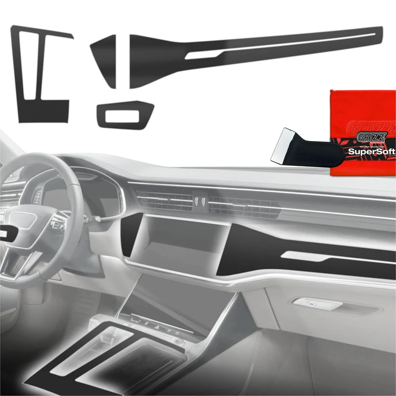 4in1 Schutzfolien Grizz Protector für Mittelkonsole & Armaturenbrett - Audi S7 C8 (2018-2025) Schwarz Matt Antifingerprint