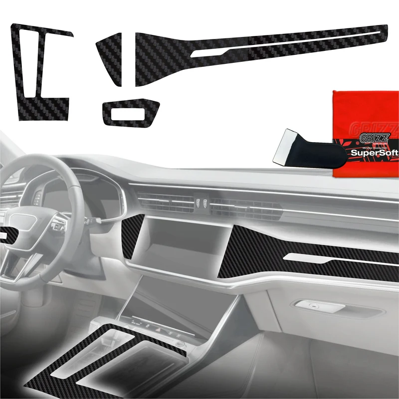 4in1 Schutzfolien Grizz Protector für Mittelkonsole & Armaturenbrett - Audi S7 C8 (2018-2025) Carbon Optik Matt Antifingerprint