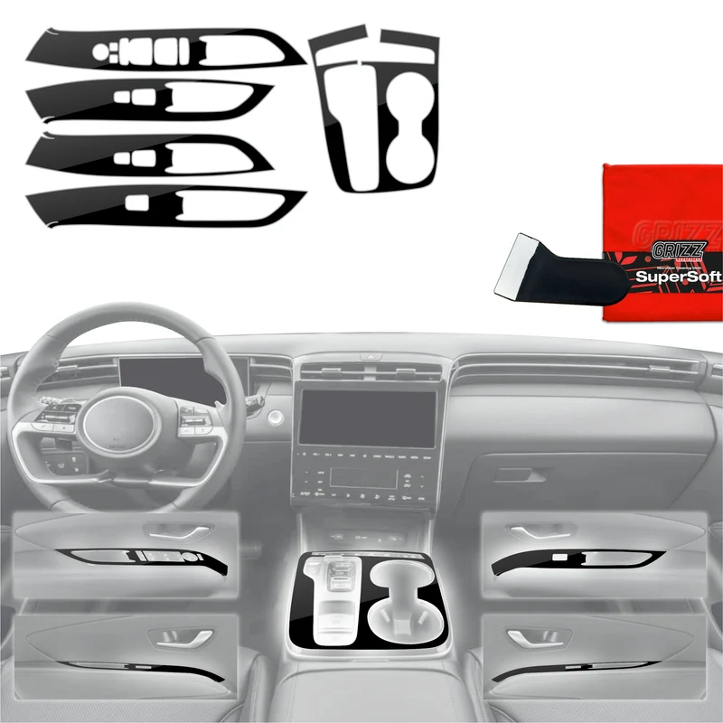 5in1 Schutzfolien Grizz Protector für Mittelkonsole - Hyundai Tucson N-Line (2021-2024) Schwarz Glanz