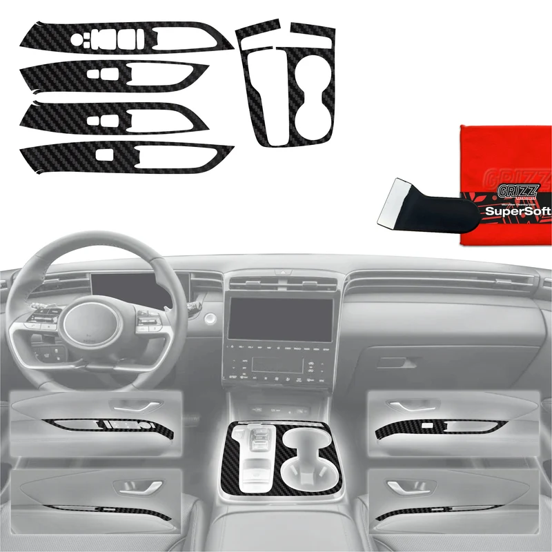 5in1 Schutzfolien Grizz Protector für Mittelkonsole - Hyundai Tucson N-Line (2021-2024) Carbon Optik Matt Antifingerprint