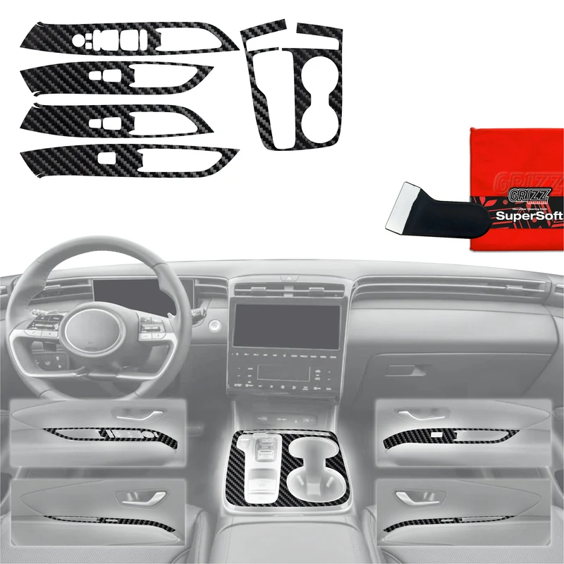 5in1 Schutzfolien Grizz Protector für Mittelkonsole - Hyundai Tucson N-Line (2021-2024) Carbon Optik Glanz