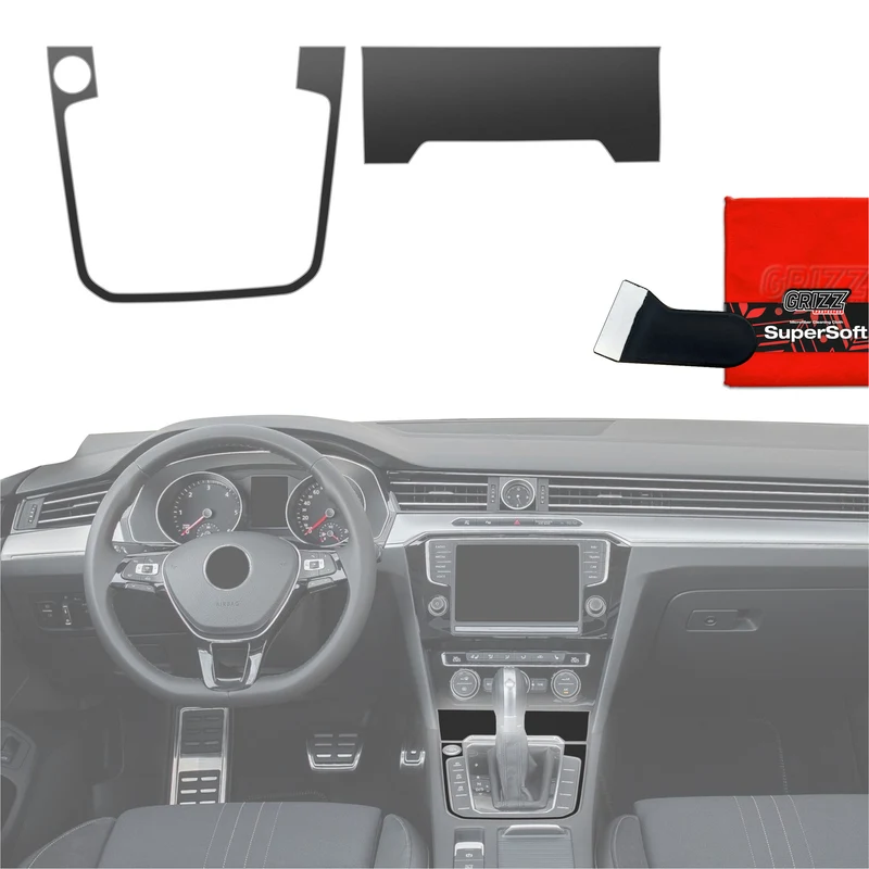2in1 Schutzfolien Grizz Protector für Mittelkonsole - Volkswagen Passat B8 Alltrack (2014-2023) Schwarz Matt Antifingerprint