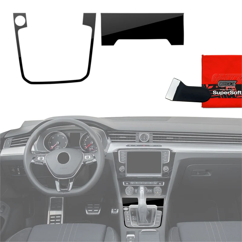 2in1 Schutzfolien Grizz Protector für Mittelkonsole - Volkswagen Passat B8 Alltrack (2014-2023) Schwarz Glanz