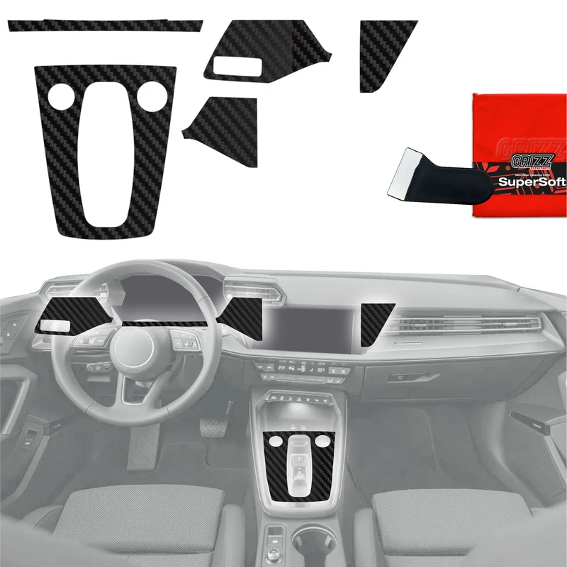 5in1 Schutzfolien Grizz Protector für Mittelkonsole & Armaturenbrett - Audi S3 8Y Facelift (2024-2026) Carbon Optik Matt Antifingerprint
