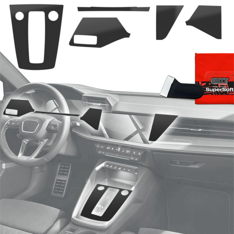 5in1 Schutzfolien Grizz Protector für Mittelkonsole & Armaturenbrett - Audi S3 8Y (2020-2025) Schwarz Matt Antifingerprint