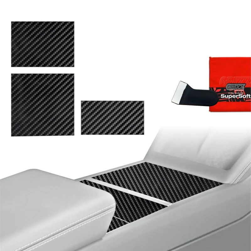 3in1 Schutzfolien Grizz Protector für Mittelkonsole - Tesla Model 3 Highland (2024-2026) Carbon Optik Glanz