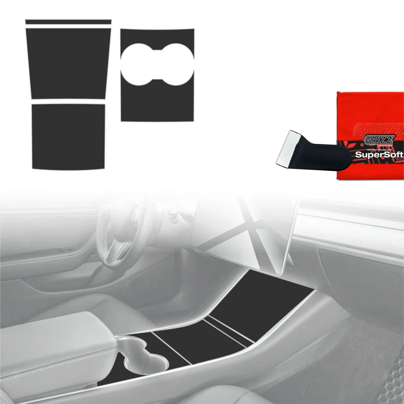 4in1 Schutzfolien Grizz Protector für Mittelkonsole - Tesla Model 3 (2017-2020) Carbon Optik Matt Antifingerprint