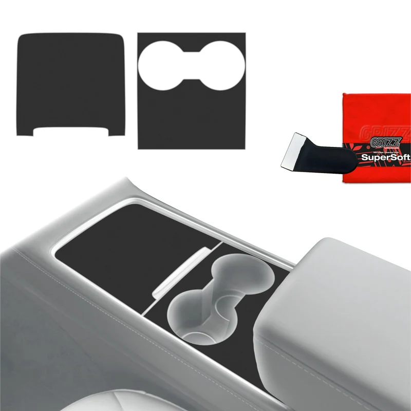 2in1 Schutzfolien Grizz Protector für Mittelkonsole - Tesla Model 3 (2021-2025) Schwarz Matt Antifingerprint