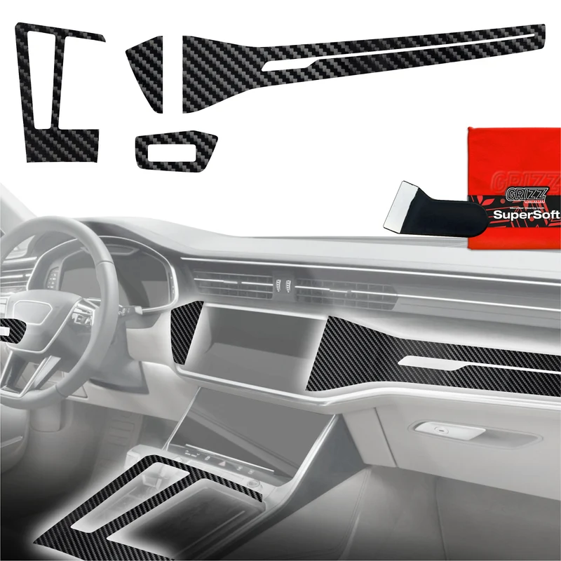 4in1 Schutzfolien Grizz Protector für Mittelkonsole & Armaturenbrett - Audi RS7 C8 (2018-2025) Carbon Optik Glanz
