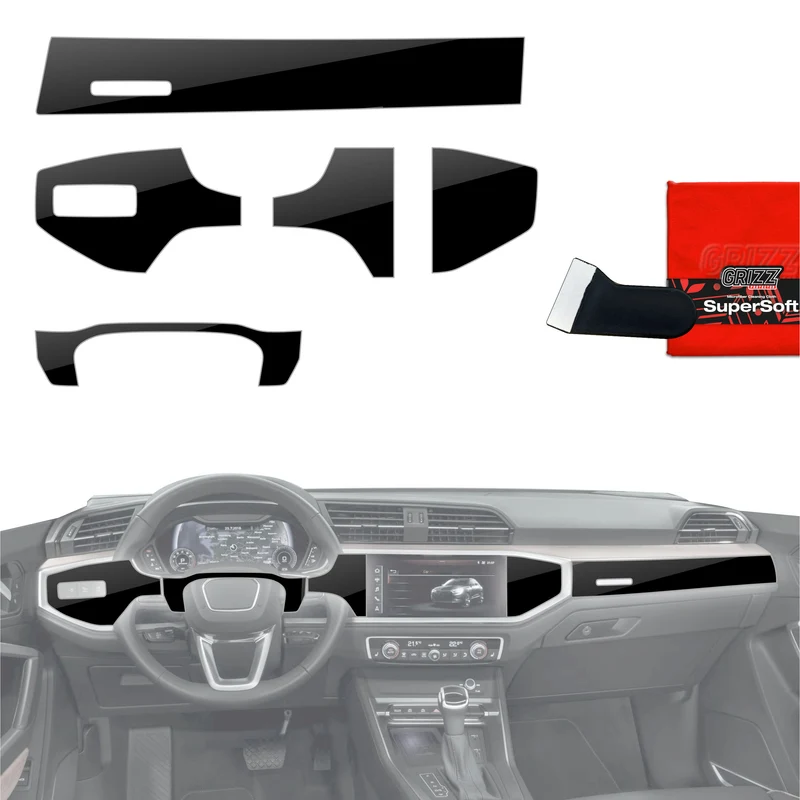 6in1 Schutzfolien Grizz Protector für Mittelkonsole & Armaturenbrett - Audi Q3 (2018-2025) Schwarz Glanz