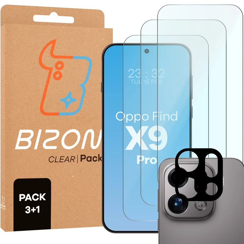 Gehärtetes Glas - 3 Stück + Kameraschutz für Oppo Find X9 Pro, Bizon Glass Clear Pack