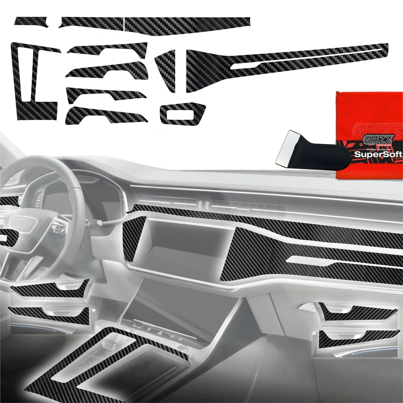 11in1 Schutzfolien Grizz Protector für Mittelkonsole & Armaturenbrett - Audi A7 C8 (2018-2025) Carbon Optik Glanz