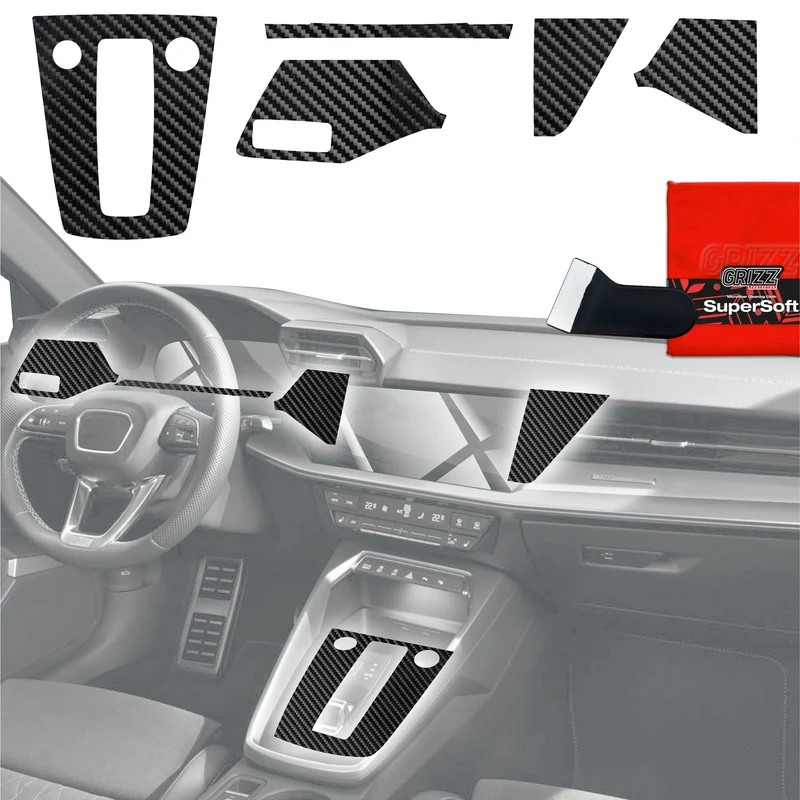 5in1 Schutzfolien Grizz Protector für Mittelkonsole & Armaturenbrett - Audi A3 8Y (2020-2024) Carbon Optik Glanz