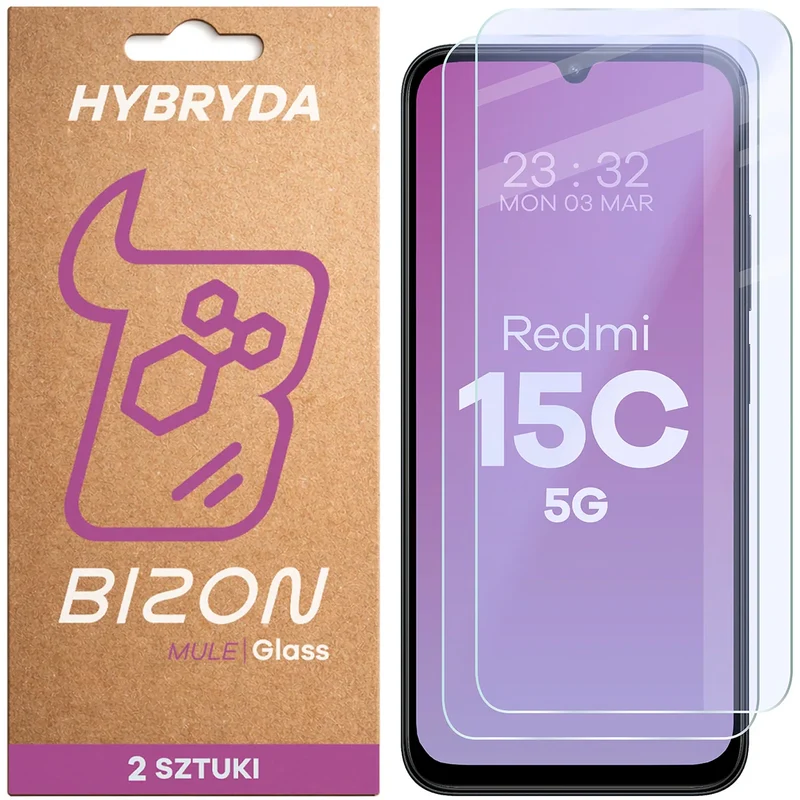Flexibles Hybridglas für Xiaomi Redmi 15C 5G, Bizon Hybrid Mule Duo, 2 Stück