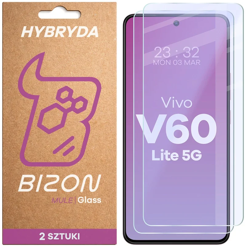 Flexibles Hybridglas für Vivo V60 Lite 5G, Bizon Hybrid Mule Duo, 2 Stück