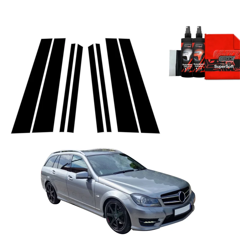 8in1 Schwarze Grizz Protector schutzfolie für B-C-Säule - Mercedes Benz C Klasse S204 Kombi Facelifting (2011-2014)