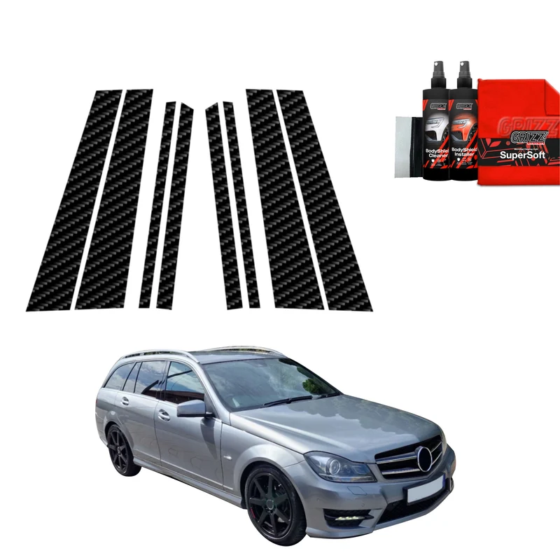 8in1 Kohlenstoff Schutzfolie Grizz Protector für B-C-Säule - Mercedes Benz C Klasse S204 Kombi Facelifting (2011-2014)