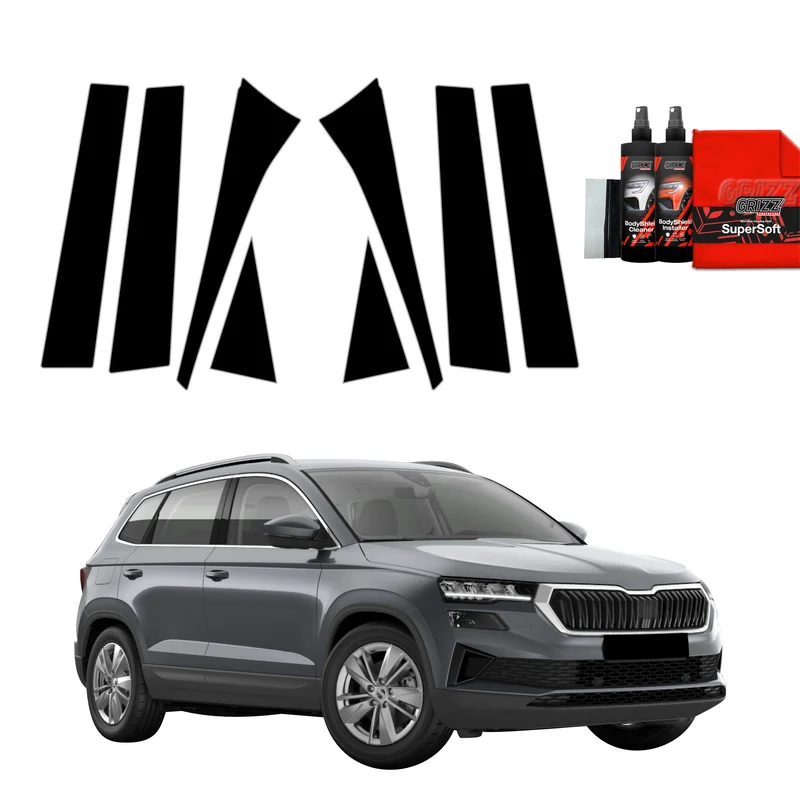 8in1 Schwarze Grizz Protector schutzfolie für B-C-Säule - Skoda Karoq Facelift (2022-2026)