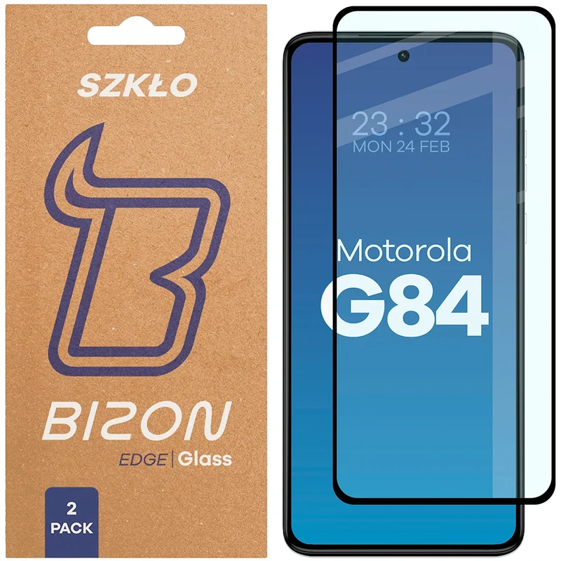 Gehärtetes Glas für Motorola Moto G84 5G, Bizon Glass Edge Duo, Schwarzer Rahmen, 2 Stück
