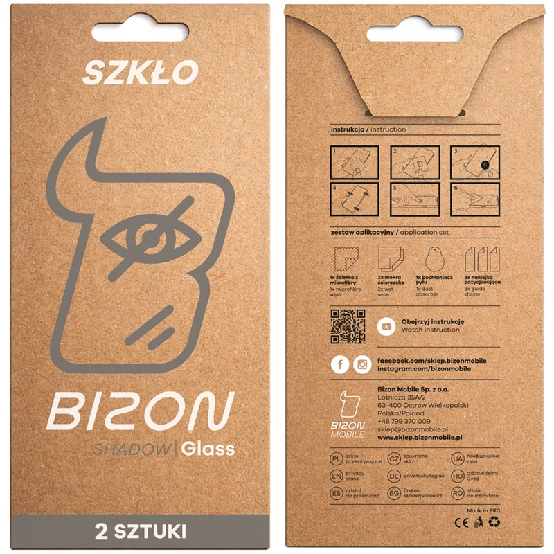 Gehärtetes Glas mit Privatschutzfilter für iPhone 17e / 16e / 14 / 13 Pro / 13, Bizon Glass Edge Shadow Duo, getönt mit schwarzer Rahmen, 2 Stück