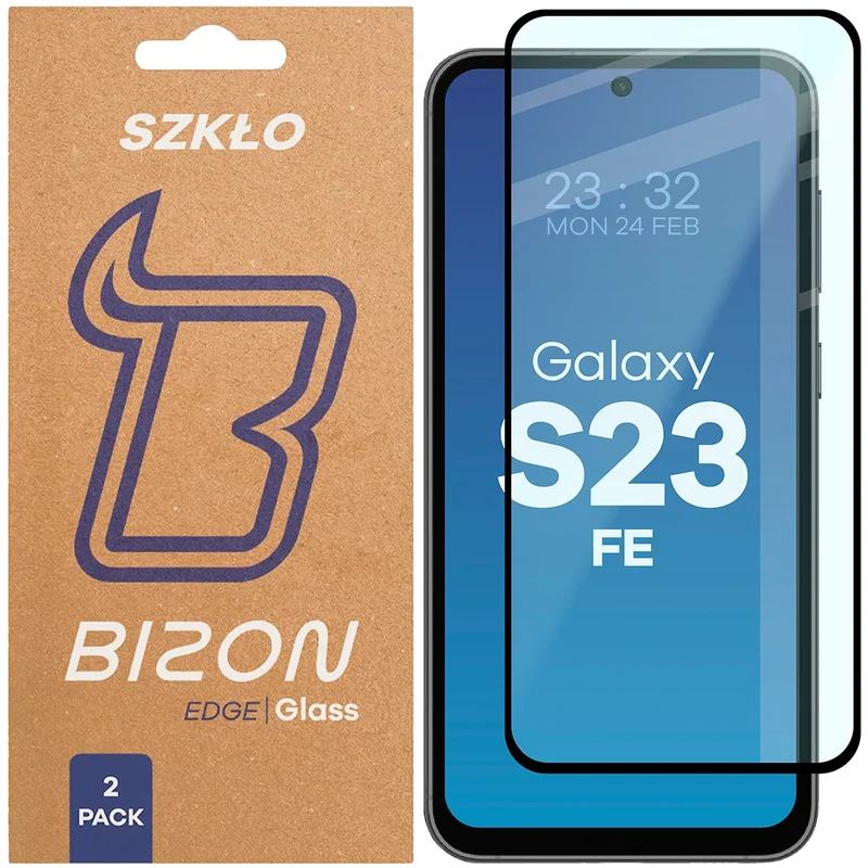 Gehärtetes Glas für Galaxy S23 FE, Bizon Glass Edge Duo, Schwarzer Rahmen, 2 Stück