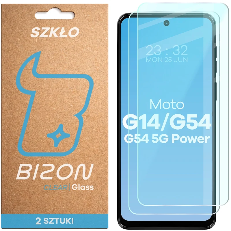 Gehärtetes Glas für Motorola Moto G14 4G / G54 5G / G54 Power 5G / G55 5G, Bizon Glass Clear Duo, 2 Stück