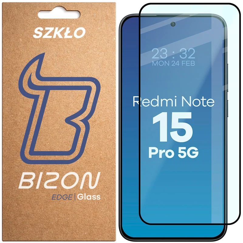 Gehärtetes Glas für Xiaomi Redmi Note 15 Pro 5G, Bizon Glass Edge, Schwarzer Rahmen