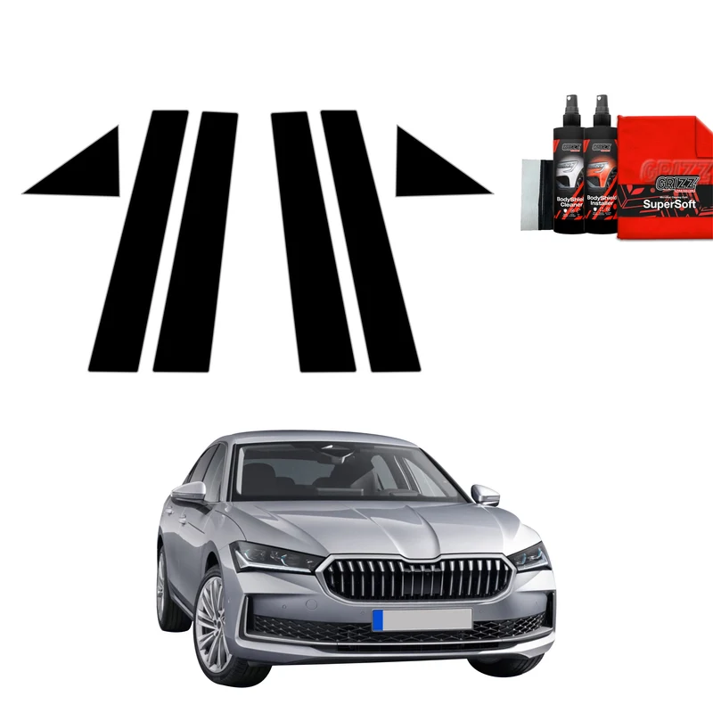 6in1 Schwarze Grizz Protector schutzfolie für A-B-Säule - Skoda Superb 4 Liftback (2024-2026)