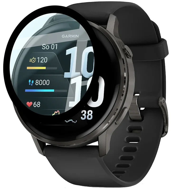 Hybrides Glas für Garmin Venu 4 45 mm, Bizon Glass Watch Edge Hybrid, Schwarz
