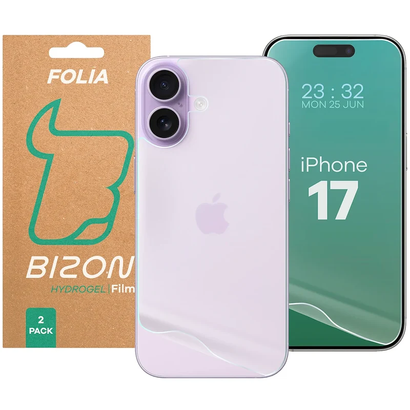 Hydrogel Folie für Display und Rückseite Bizon Film Hydrogel Pack für iPhone 17, 2 Stück