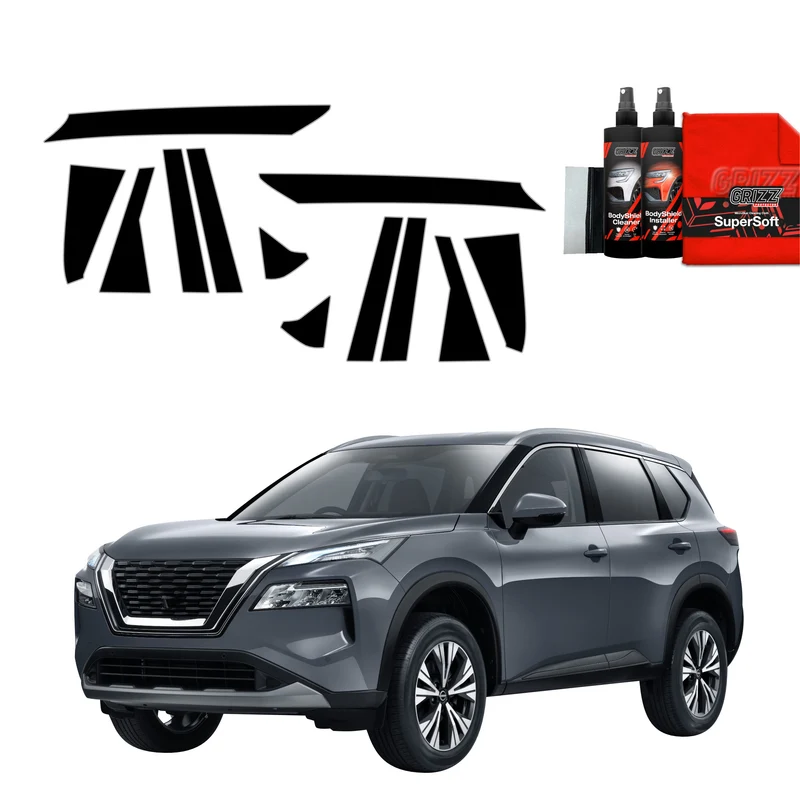 12in1 Schwarze Grizz Protector schutzfolie für A-B-C-Säule - Nissan X-Trail Facelift (2024-2026)