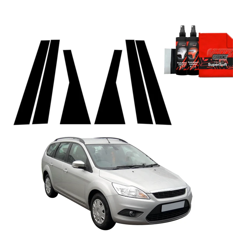 6in1 Schwarze Grizz Protector schutzfolie für B-C-Säule - Ford Focus Mk2 Kombi Facelifting (2007-2011)