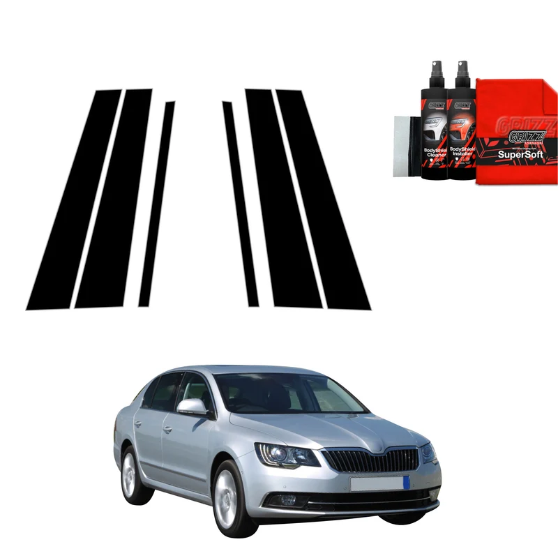 6in1 Schwarze Grizz Protector schutzfolie für B-C-Säule - Skoda Superb 2 Facelifting (2013-2015)